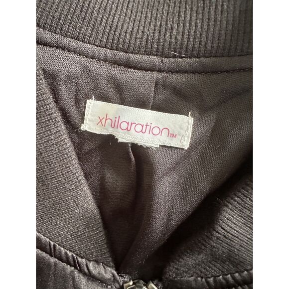 Xhilaration Black Floral Butterfly Embroidered Satin Bomber Jacket Womens size L - Picture 4 of 5